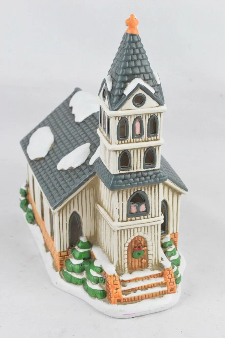 Vintage Lefton Colonial Christmas Village First Church 1989 #07333 Byron Wood
